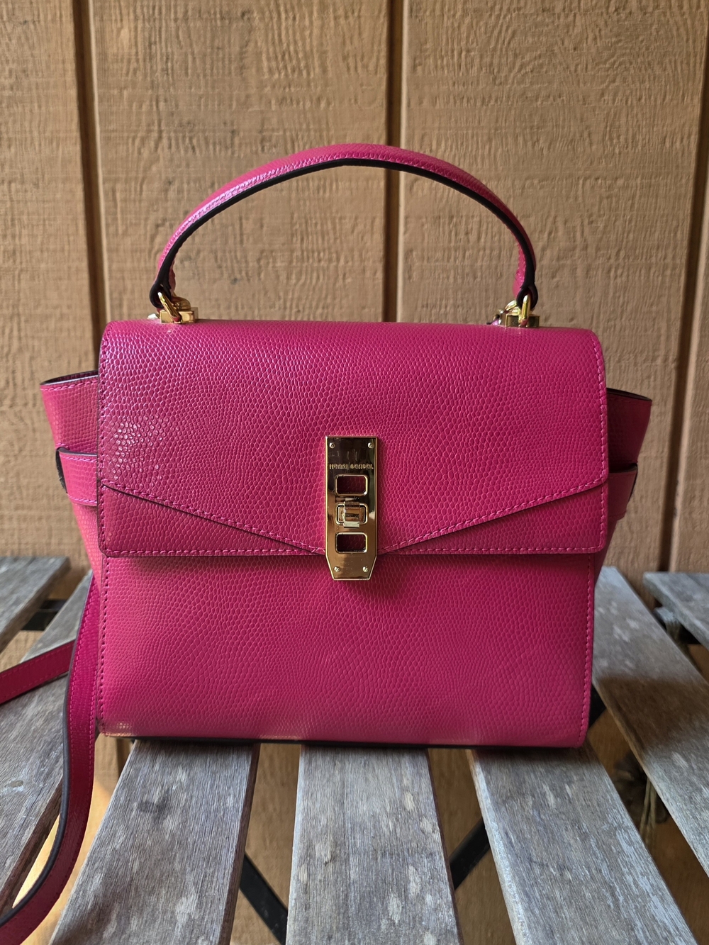 Henri Bendel Hot Pink Turnlock Top Handle Crossbody Handbag